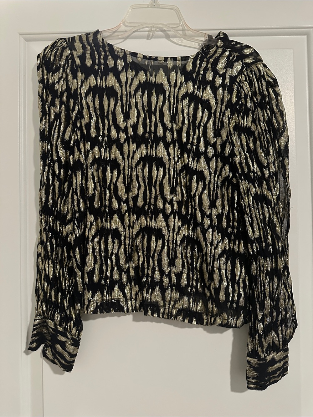 Black & Gold Animal-Print Long Sleeve Blouse